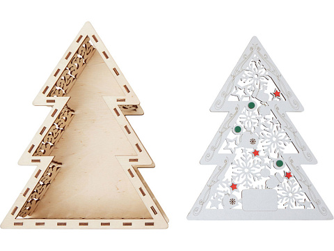 Шкатулка из фанеры в виде елки Firytale , серебристая - рис 7.