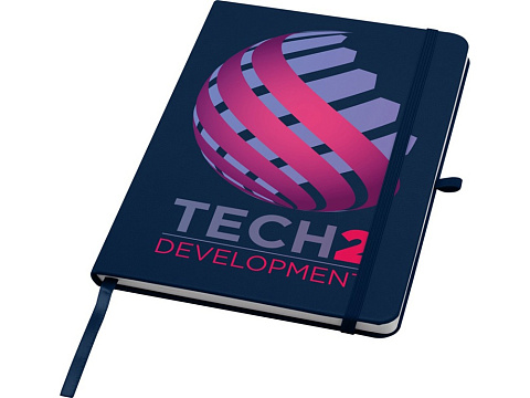 Teak блокнот А5 из переработан. материала в твердой обложке с линован. страницами - Темно - синий - рис 6.