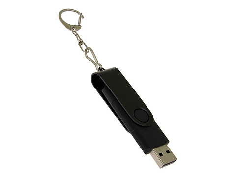 USB-флешка на 32 Гб 2 в 1 поворотный механизм, c дополнительным разъемом Type-C с одноцветным металлическим клипом, черный - рис 3.