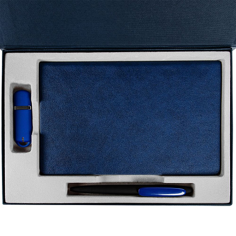 Коробка Silk с ложементом под ежедневник 13x21 см, флешку и ручку, синяя - рис 5.