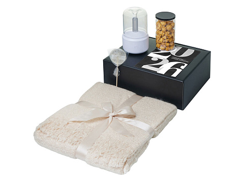Подарочный набор с пледом, увлажнителем и попкорном, бежевый - рис 2.