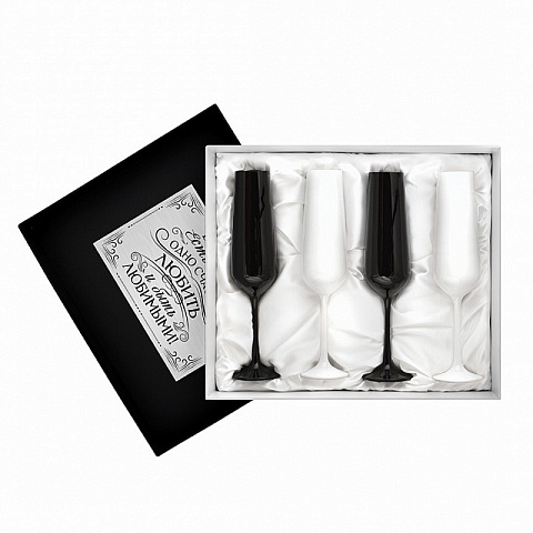 Набор бокалов для шампанского из черного и белого стекла (4 шт) - рис 3.