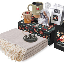 Подарочный набор c пледом, кружкой и вареньем, оливковый