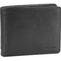 Портмоне BUGATTI Primo, чёрное, натуральная воловья кожа, 11,5х2х9,5 см