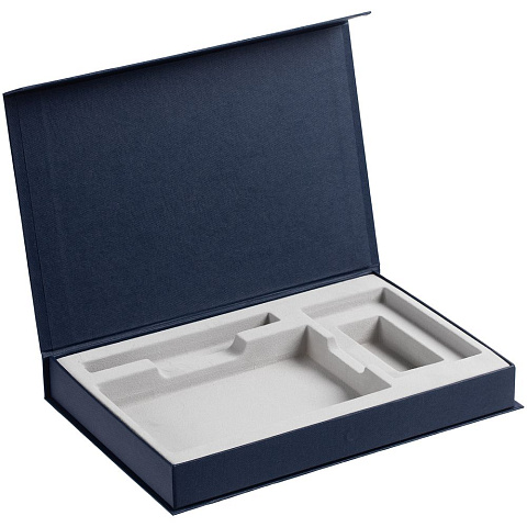 Коробка Silk с ложементом под ежедневник 10x16 см, аккумулятор и ручку, синяя - рис 3.