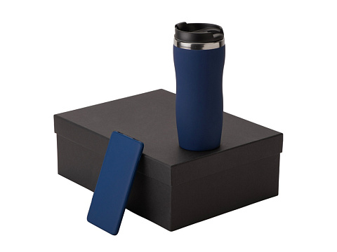 Подарочный набор c вакуумной термокружкой и повербанком С1, темно-синий