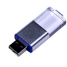 USB-флешка промо на 64 ГБ прямоугольной формы, выдвижной механизм, синий