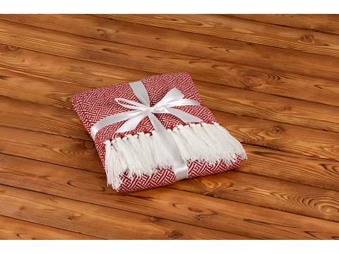 Плед акриловый Tassel с белой бахромой, красный - рис 5.