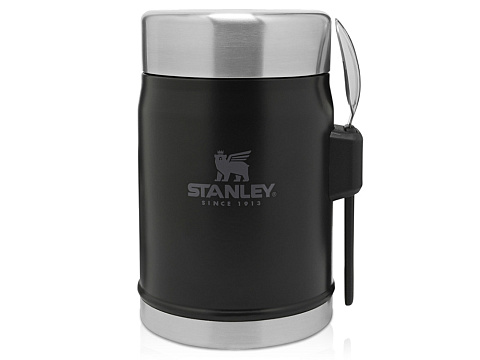 Банка для еды объемом 400 мл с ложкой-вилкой Stanley Legendary - черный матовый