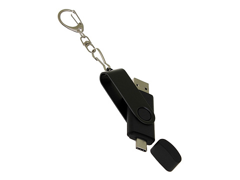 USB-флешка на 16 Гб 2 в 1 поворотный механизм, c дополнительным разъемом Type-C с одноцветным металлическим клипом, черный - рис 4.