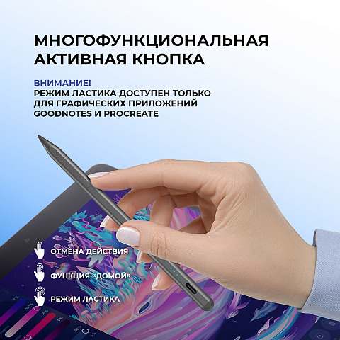 Стилус активный Magic Pencil Pro для iPad, графит, Deppa - рис 9.