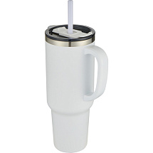 Sydney медная кружка с двойными стенками, сертифицированная согласно RCS, с вакуумной изоляцией и соломинкой, 1200 мл - Белый