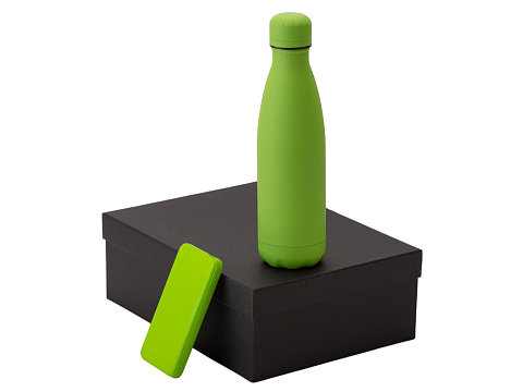 Подарочный набор с термобутылкой и повербанком С2, зеленое яблоко