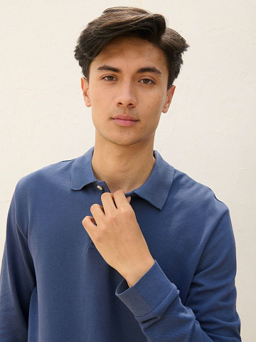 Рубашка поло унисекс с длинным рукавом Pacific LSL, синяя (джинс) - рис 6.