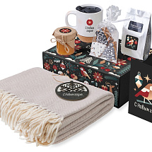 Подарочный набор c пледом, кружкой и вареньем, белый