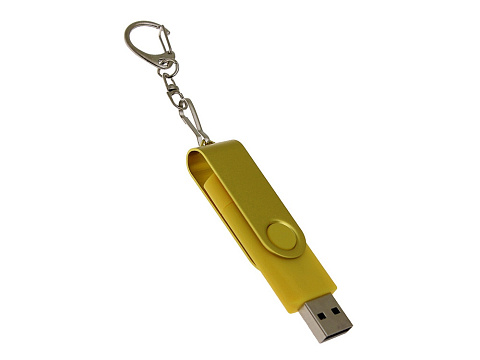USB-флешка на 16 Гб 2 в 1 поворотный механизм, c дополнительным разъемом Type-C с одноцветным металлическим клипом, желтый - рис 3.