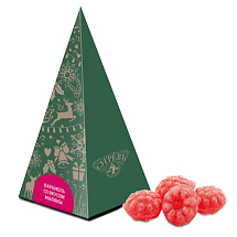 Елка из картона с бронзовым новогодним паттерном с малиновым монпансье, 50 г.