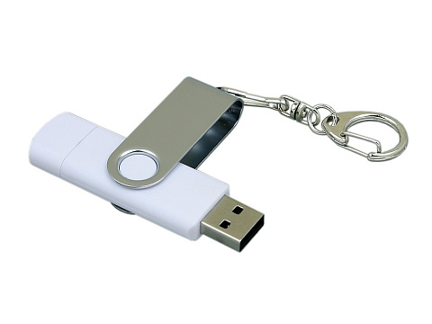 Флешка с  поворотным механизмом, c дополнительным разъемом Micro USB, 32 Гб, белый - рис 3.