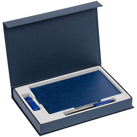 Коробка Silk с ложементом под ежедневник 13x21 см, флешку и ручку, синяя - рис 4.