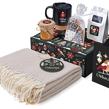 Подарочный набор c пледом, кружкой и вареньем, черный