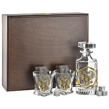Подарочный набор для виски в деревянной шкатулке 2 бокала Двуглавый орел
