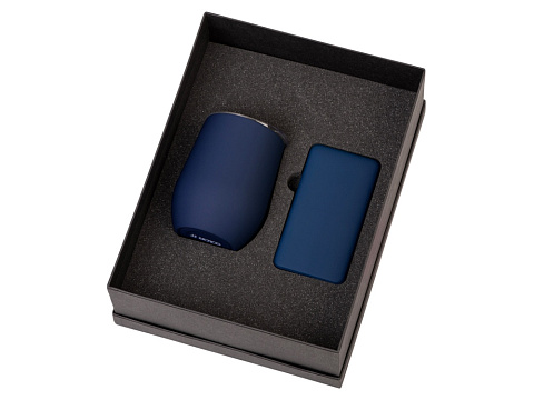 Подарочный набор с термокружкой и повербанком С1, 5000 mAh, темно-синий - рис 2.