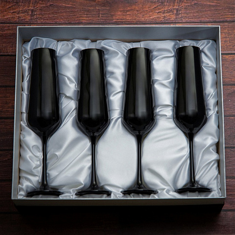 Набор бокалов для шампанского из черного стекла (4 шт) - рис 2.