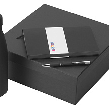 Подарочный набор с блокнотом С1, металлической ручкой и термобутылкой, черный