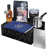 Подарочный набор с туркой, кофе и термокружкой, синий