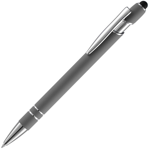 Ручка шариковая Pointer Soft Touch со стилусом, серая - рис 2.