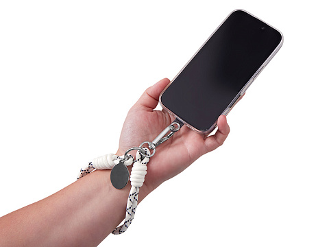 Брелок-браслет Bohemian c тканевым держателем для телефона, бело-черный - рис 3.