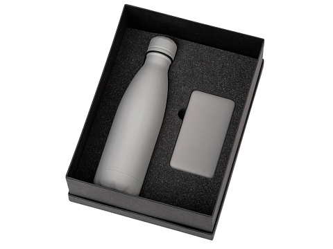 Подарочный набор с термобутылкой и повербанком С2, серый - рис 2.