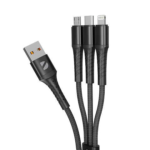 Дата-кабель Armor 3 в 1: micro USB, USB-C, Ligthning, 1.2м, черный, Deppa - рис 2.