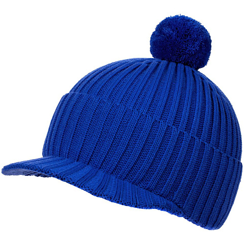 Вязаная шапка с козырьком Peaky, синяя (василек) - рис 2.
