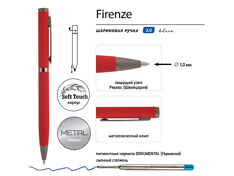 Ручка Firenze шариковая автоматическая софт-тач, красная - рис 3.