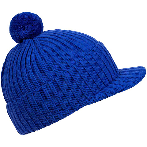 Вязаная шапка с козырьком Peaky, синяя (василек) - рис 3.