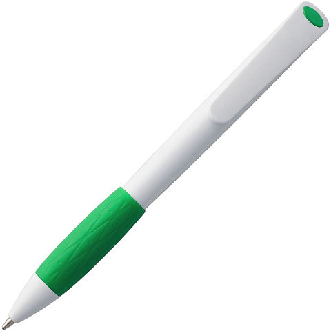 Ручка шариковая Grip, белая с зеленым - рис 4.