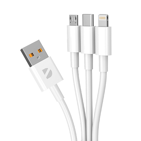 Дата-кабель 3 в 1: micro USB, USB-C, Ligthning, 1.2м, белый, Deppa - рис 2.