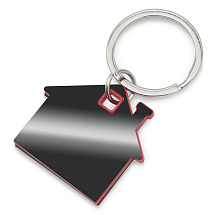 Металлический брелок с пластиковой цветной вставкой SteelPop House, серебристый с красным