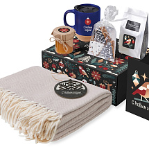 Подарочный набор c пледом, кружкой и вареньем, синий