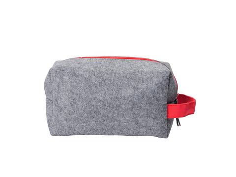 Косметичка из РПЕТ фетра с ручкой Felt, серый с красным - рис 4.