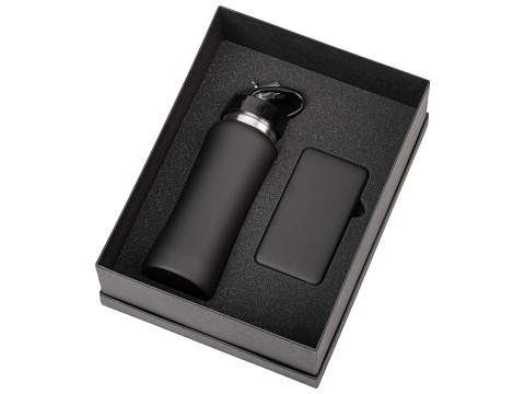 Подарочный набор с бутылкой для воды и повербанком С1, 5000 mAh, черный