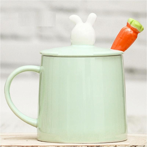 Кружка подарочная "Зайчик и ложка морковка" (зеленая) - рис 3.