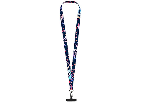 Ланъярд 2 см под сублимацию с трендовым карабином и узким держателем для телефона из ПЭ, черный - рис 2.