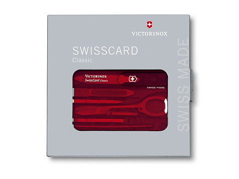 Швейцарская карточка VICTORINOX SwissCard Classic, 10 функций, полупрозрачная красная - рис 5.