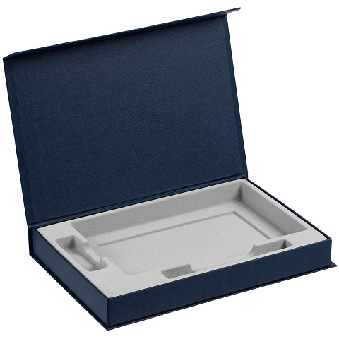 Коробка Silk с ложементом под ежедневник 13x21 см, флешку и ручку, синяя - рис 3.