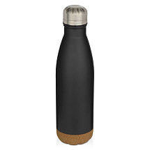 Бутылка для воды Cove из нержавеющей стали с двойными стенками и вакуумной изоляцией, объемом 500 мл, с пробковыми деталями - сплошной черный
