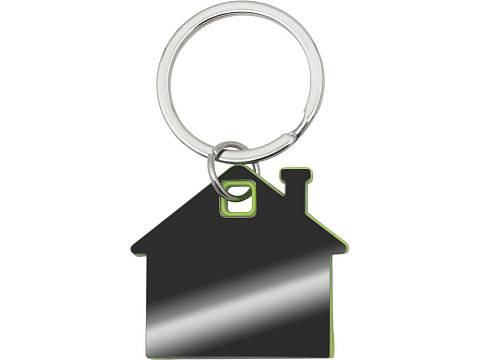 Металлический брелок с пластиковой цветной вставкой SteelPop House, серебристый с зеленым яблоком - рис 2.