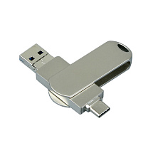 Металлическая флешка для айфона 3 в 1 (i-flash_TYPEC_3_in_1.64.S, I= 64 Гб USB 3.0, Металлический корпус. Без перс.)