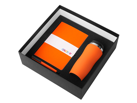 Подарочный набор c блокнотом С1, ручкой и термокружкой Mony Steel, оранжевый - рис 2.